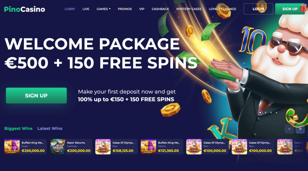 PinoCasino bonuspagina met welkomstaanbieding